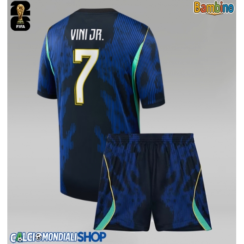 Maglie da calcio Brasile Vinicius Junior #7 Seconda Maglia Bambino Mondiali 2026  Manica Corta + Pantaloni corti)